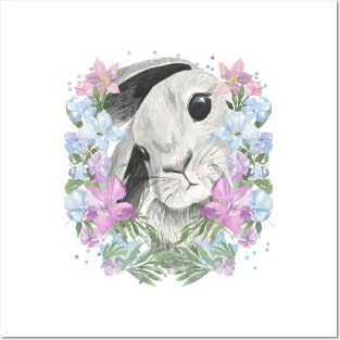 Cute Bunny Rabbit Spring Flowers Posters and Art